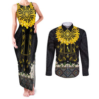 Flores de Mayo and Filipino Fiesta Couples Matching Tank Maxi Dress and Long Sleeve Button Shirt The Sun-Jasmine and Polynesian Yakan Tattoo Barong Style