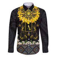 Flores de Mayo and Filipino Fiesta Family Matching Off The Shoulder Long Sleeve Dress and Hawaiian Shirt The Sun-Jasmine and Polynesian Yakan Tattoo Barong Style