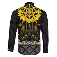 Flores de Mayo and Filipino Fiesta Family Matching Off The Shoulder Long Sleeve Dress and Hawaiian Shirt The Sun-Jasmine and Polynesian Yakan Tattoo Barong Style