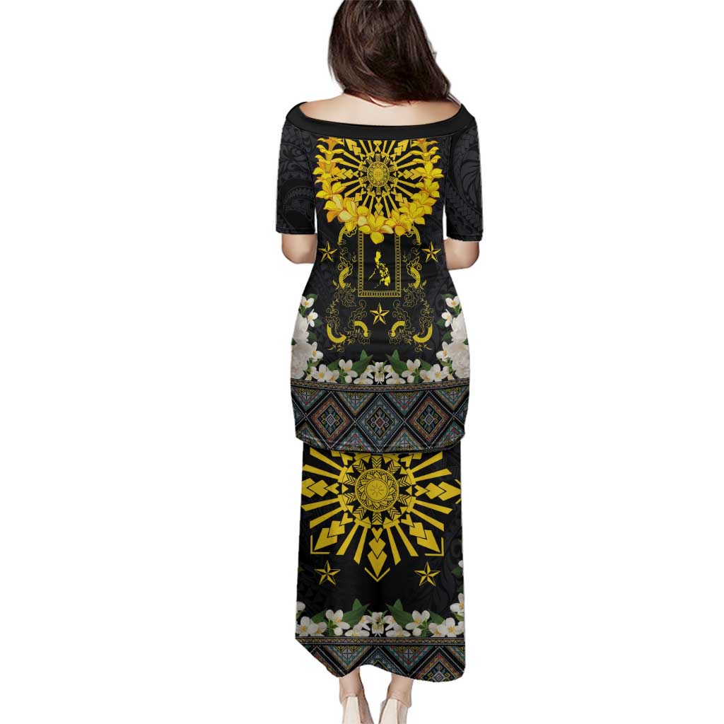 Flores de Mayo and Filipino Fiesta Family Matching Puletasi and Hawaiian Shirt The Sun-Jasmine and Polynesian Yakan Tattoo Barong Style