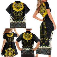 Flores de Mayo and Filipino Fiesta Family Matching Short Sleeve Bodycon Dress and Hawaiian Shirt The Sun-Jasmine and Polynesian Yakan Tattoo Barong Style