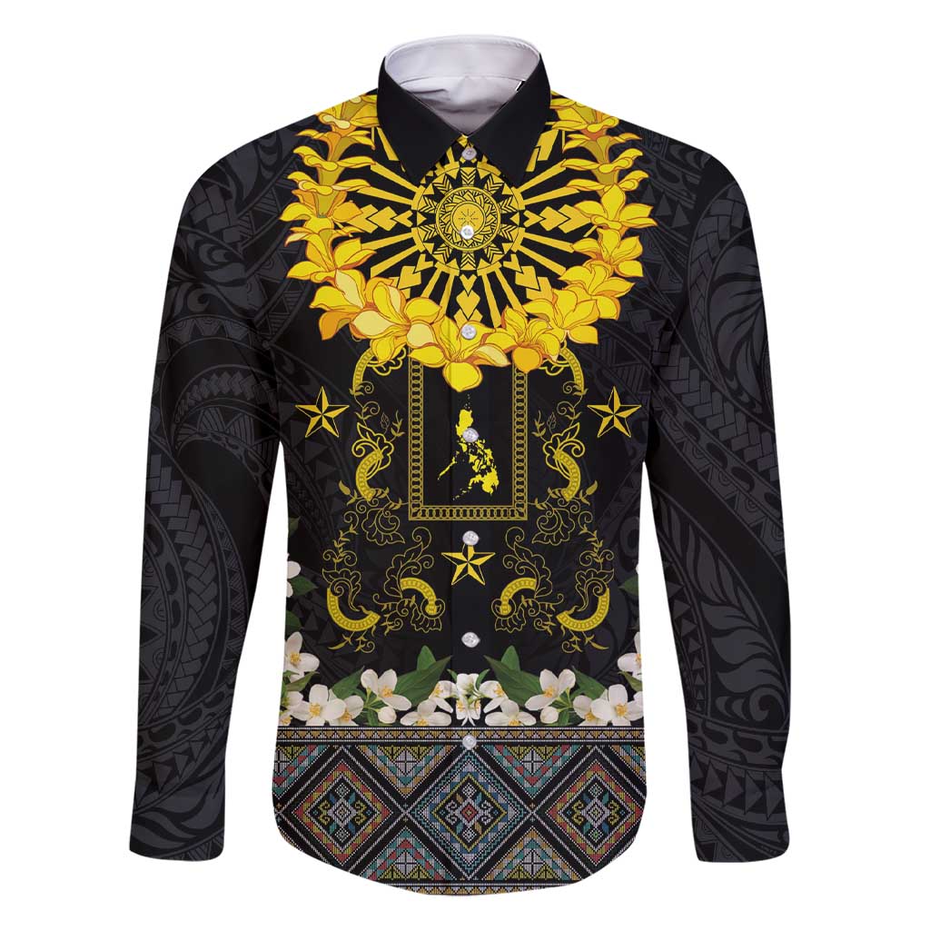 Flores de Mayo and Filipino Fiesta Family Matching Short Sleeve Bodycon Dress and Hawaiian Shirt The Sun-Jasmine and Polynesian Yakan Tattoo Barong Style