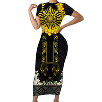 Flores de Mayo and Filipino Fiesta Family Matching Short Sleeve Bodycon Dress and Hawaiian Shirt The Sun-Jasmine and Polynesian Yakan Tattoo Barong Style