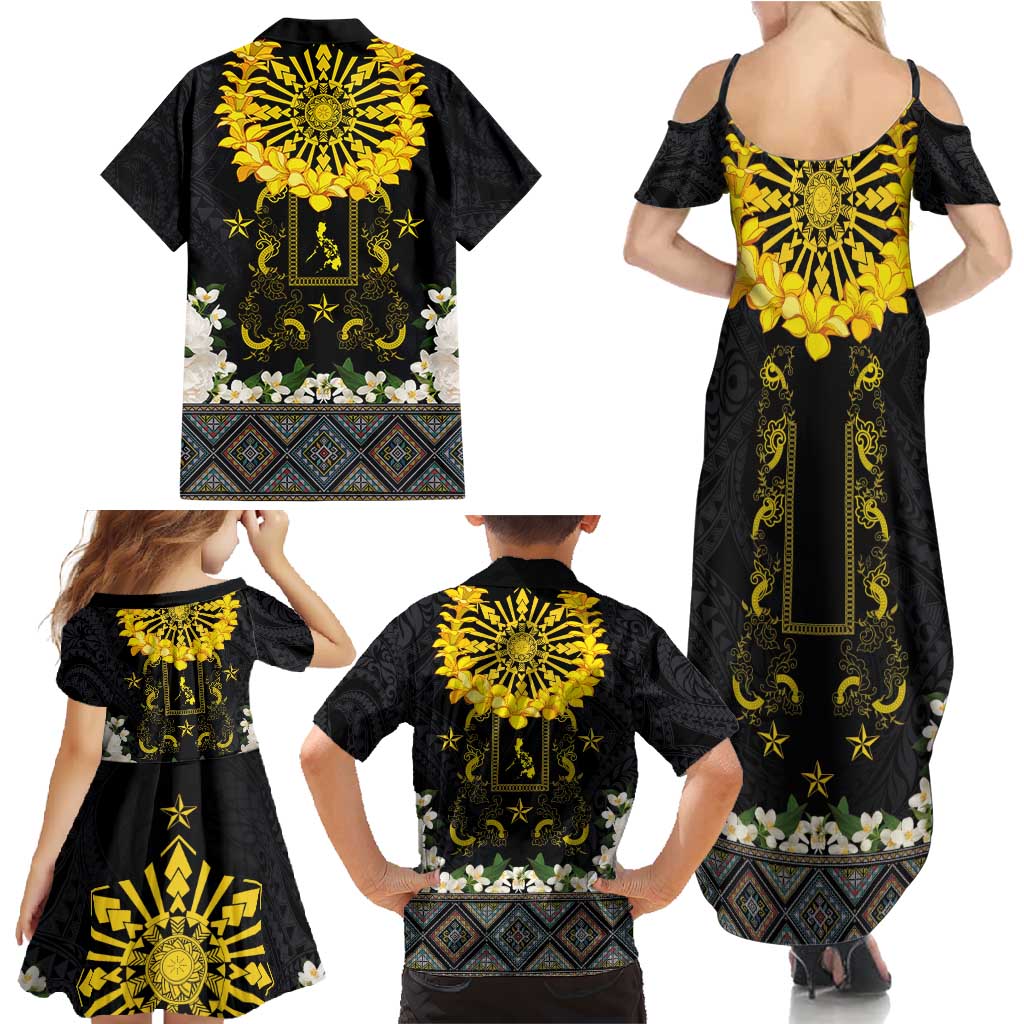 Flores de Mayo and Filipino Fiesta Family Matching Summer Maxi Dress and Hawaiian Shirt The Sun-Jasmine and Polynesian Yakan Tattoo Barong Style