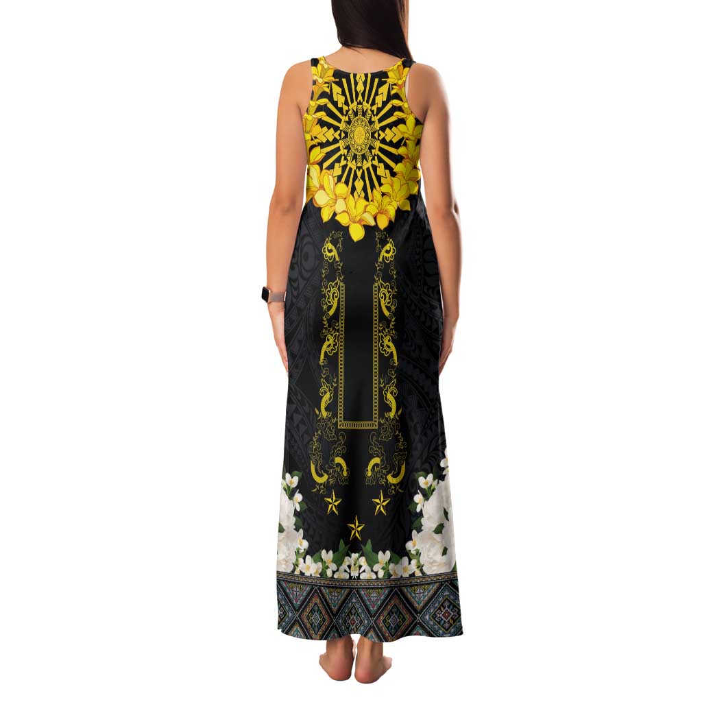 Flores de Mayo and Filipino Fiesta Family Matching Tank Maxi Dress and Hawaiian Shirt The Sun-Jasmine and Polynesian Yakan Tattoo Barong Style
