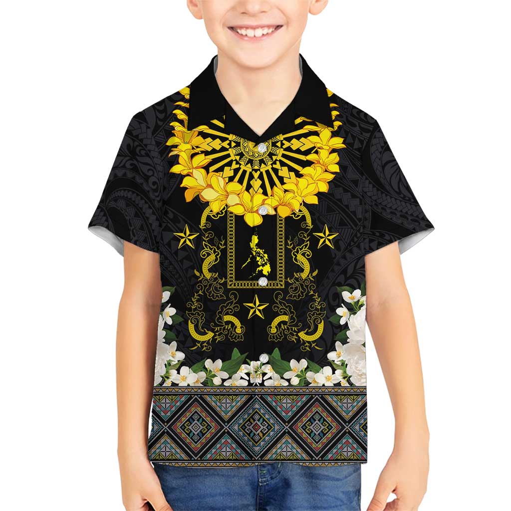 Flores de Mayo and Filipino Fiesta Family Matching Tank Maxi Dress and Hawaiian Shirt The Sun-Jasmine and Polynesian Yakan Tattoo Barong Style