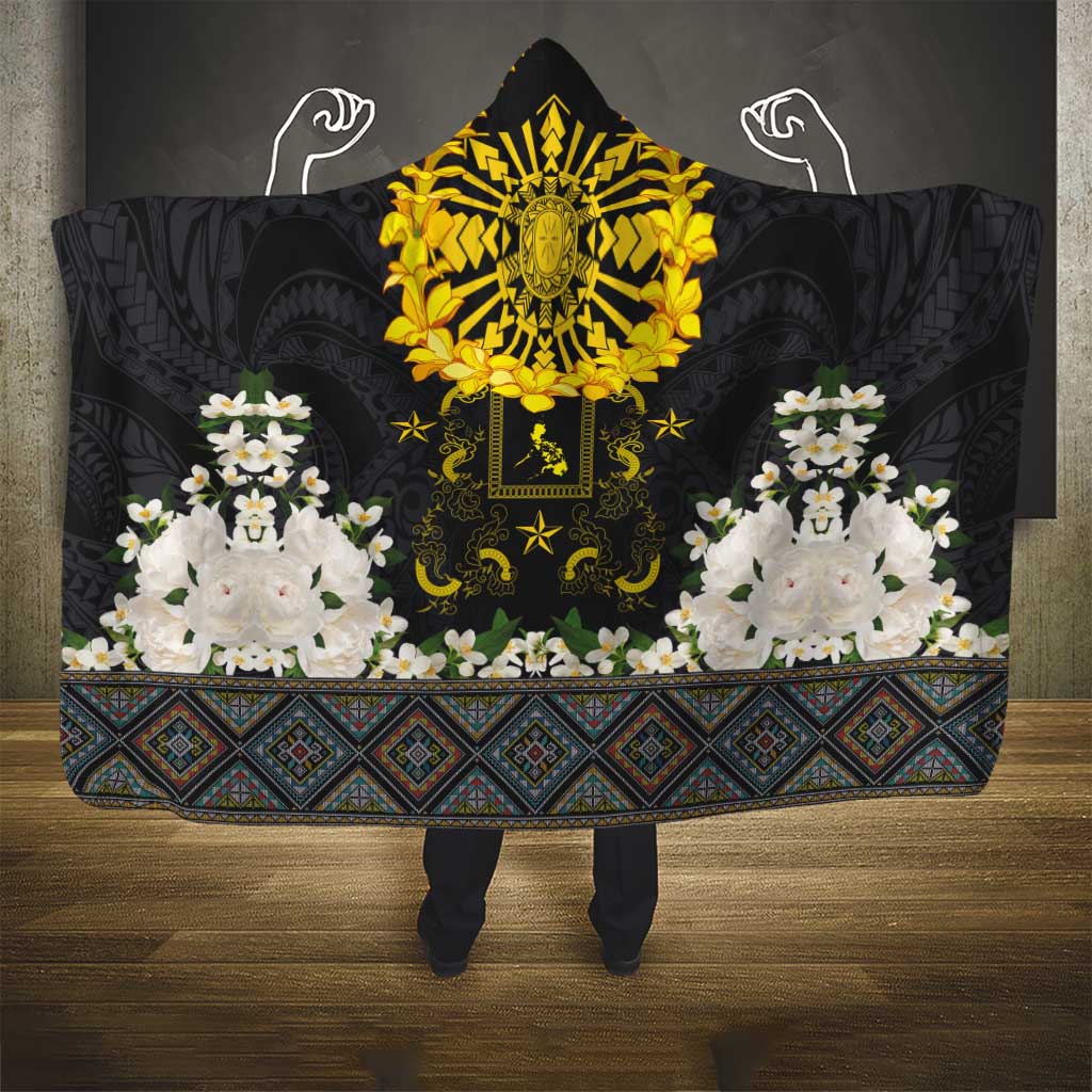 Flores de Mayo and Filipino Fiesta Hooded Blanket The Sun-Jasmine and Polynesian Yakan Tattoo Barong Style