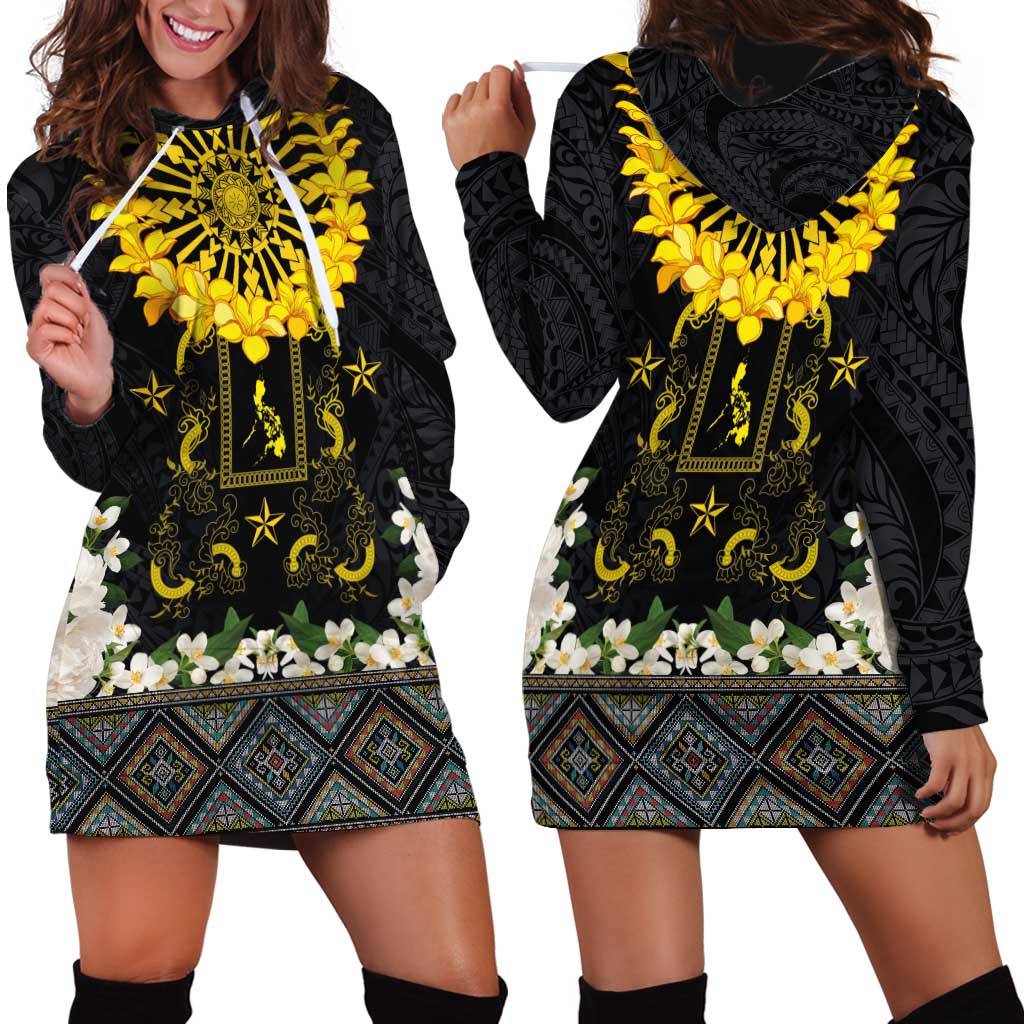 Flores de Mayo and Filipino Fiesta Hoodie Dress The Sun-Jasmine and Polynesian Yakan Tattoo Barong Style
