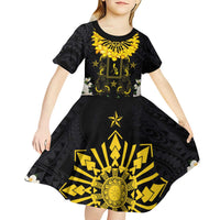 Flores de Mayo and Filipino Fiesta Kid Short Sleeve Dress The Sun-Jasmine and Polynesian Yakan Tattoo Barong Style