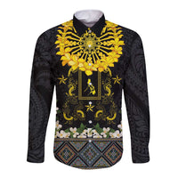 Flores de Mayo and Filipino Fiesta Long Sleeve Button Shirt The Sun-Jasmine and Polynesian Yakan Tattoo Barong Style