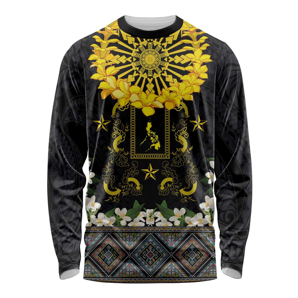 Flores de Mayo and Filipino Fiesta Long Sleeve Shirt The Sun-Jasmine and Polynesian Yakan Tattoo Barong Style