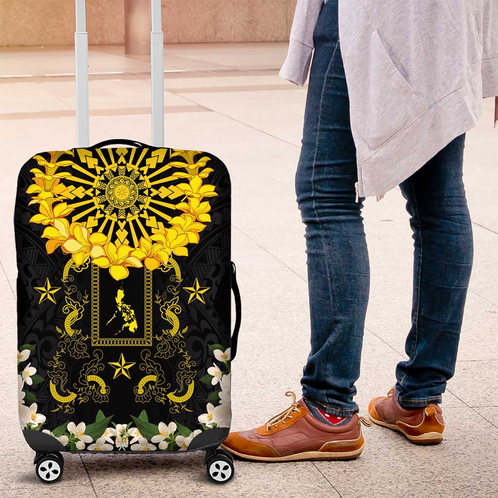 Flores de Mayo and Filipino Fiesta Luggage Cover The Sun-Jasmine and Polynesian Yakan Tattoo Barong Style LT03 Black - Polynesian Pride