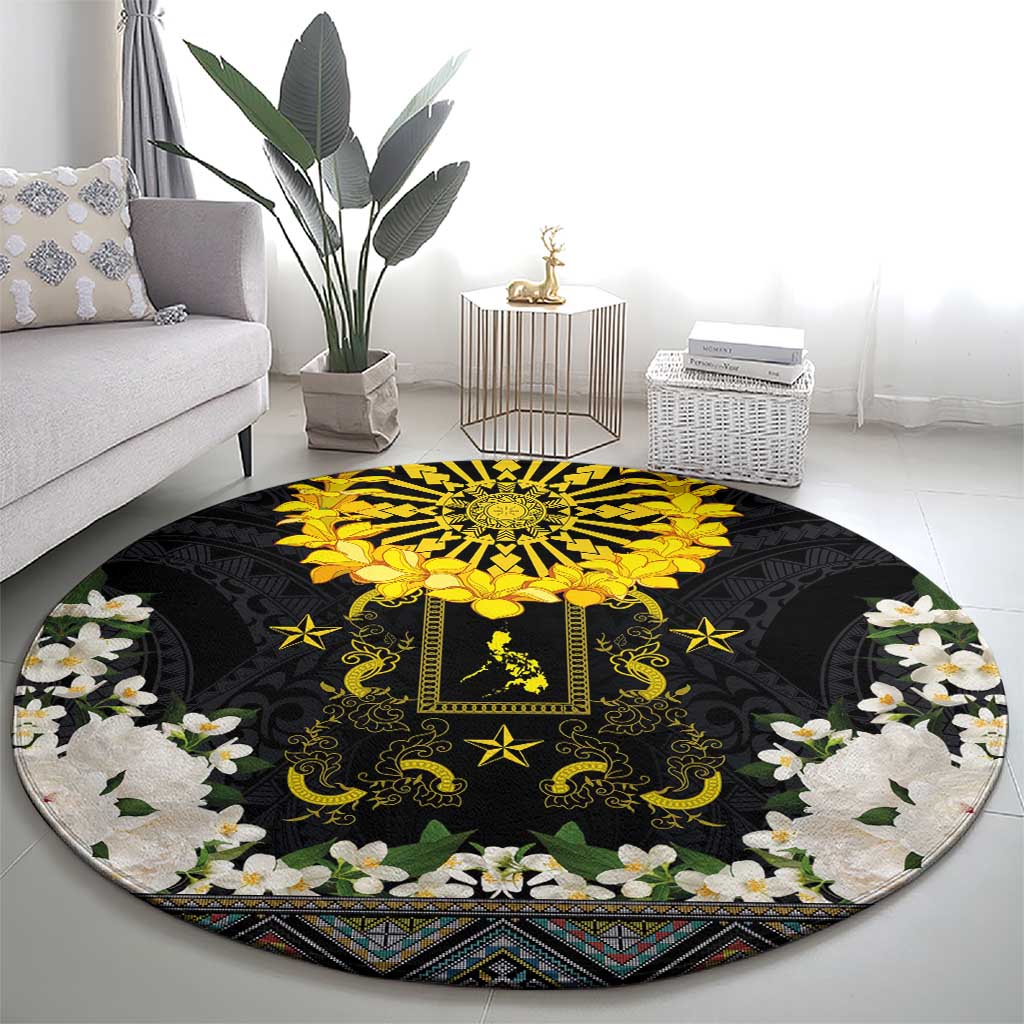 Flores de Mayo and Filipino Fiesta Round Carpet The Sun-Jasmine and Polynesian Yakan Tattoo Barong Style