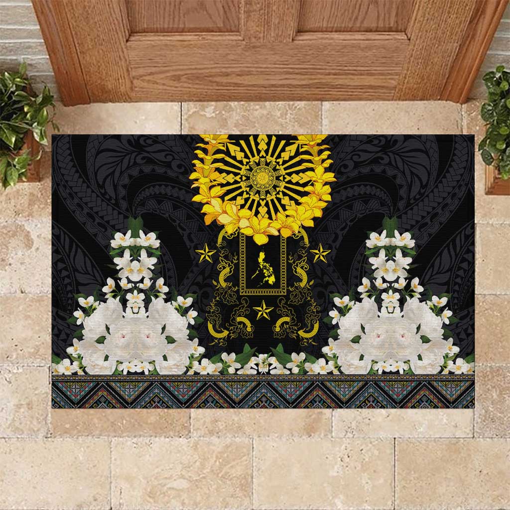 Flores de Mayo and Filipino Fiesta Rubber Doormat The Sun-Jasmine and Polynesian Yakan Tattoo Barong Style