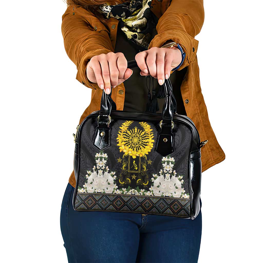 Flores de Mayo and Filipino Fiesta Shoulder Handbag The Sun-Jasmine and Polynesian Yakan Tattoo Barong Style LT03 One Size Black - Polynesian Pride