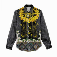 Flores de Mayo and Filipino Fiesta Women Casual Shirt The Sun-Jasmine and Polynesian Yakan Tattoo Barong Style