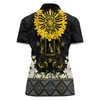Flores de Mayo and Filipino Fiesta Women Polo Shirt The Sun-Jasmine and Polynesian Yakan Tattoo Barong Style