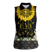 Flores de Mayo and Filipino Fiesta Women Sleeveless Polo Shirt The Sun-Jasmine and Polynesian Yakan Tattoo Barong Style