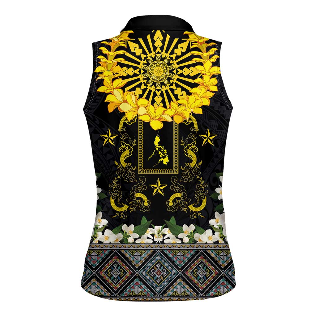 Flores de Mayo and Filipino Fiesta Women Sleeveless Polo Shirt The Sun-Jasmine and Polynesian Yakan Tattoo Barong Style