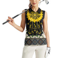 Flores de Mayo and Filipino Fiesta Women Sleeveless Polo Shirt The Sun-Jasmine and Polynesian Yakan Tattoo Barong Style