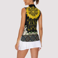 Flores de Mayo and Filipino Fiesta Women Sleeveless Polo Shirt The Sun-Jasmine and Polynesian Yakan Tattoo Barong Style