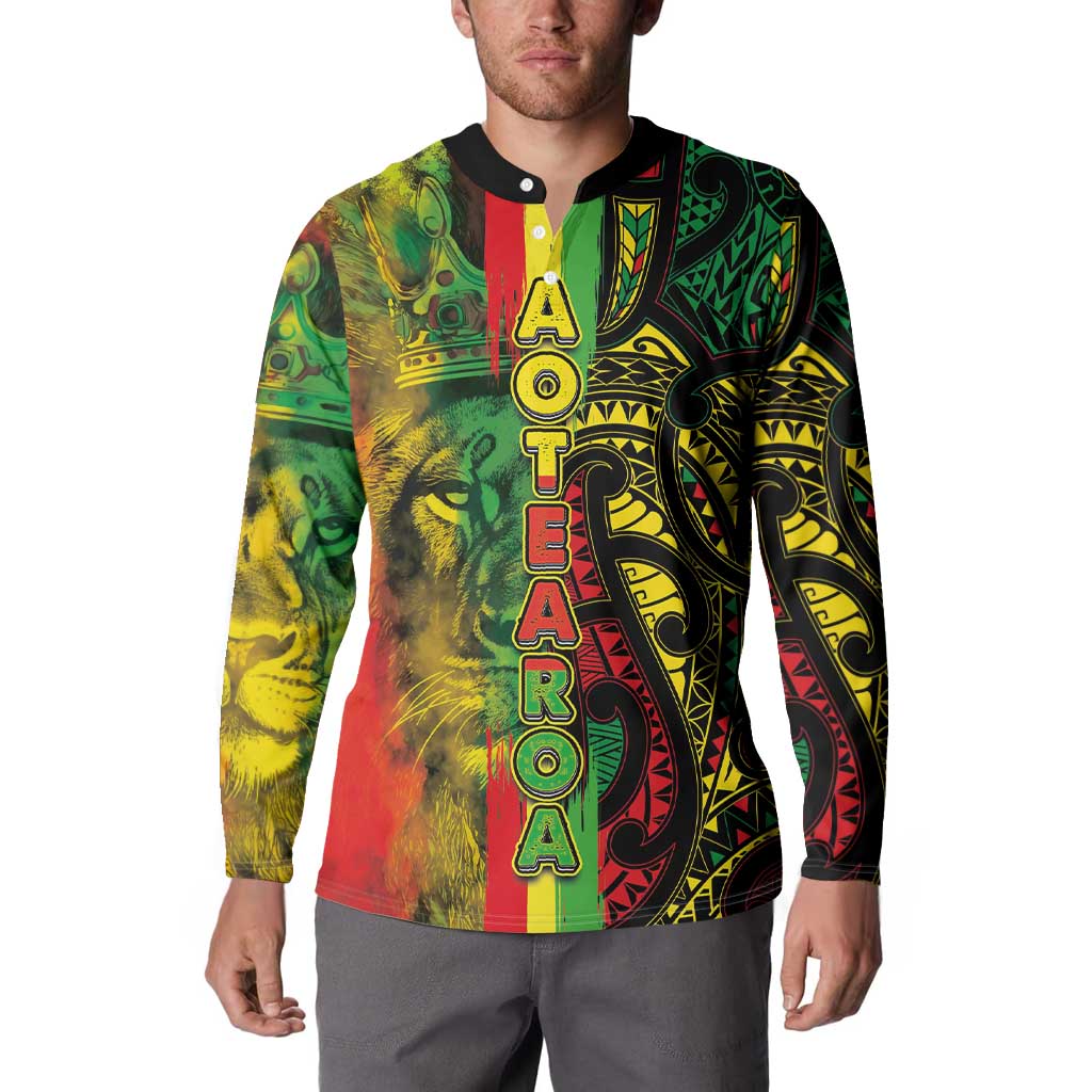 Aotearoa Reggae Button Sweatshirt Maori Reggae-One Love LT03 - Polynesian Pride