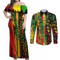 Aotearoa Reggae Couples Matching Off Shoulder Maxi Dress and Long Sleeve Button Shirt Maori Reggae-One Love LT03 Reggae - Polynesian Pride
