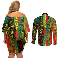 Aotearoa Reggae Couples Matching Off Shoulder Short Dress and Long Sleeve Button Shirt Maori Reggae-One Love LT03 - Polynesian Pride