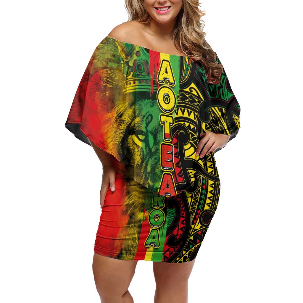 Aotearoa Reggae Family Matching Off Shoulder Short Dress and Hawaiian Shirt Maori Reggae-One Love