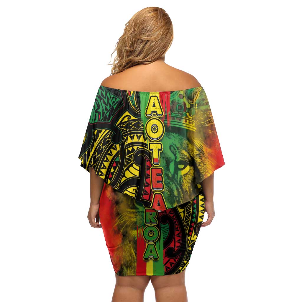 Aotearoa Reggae Family Matching Off Shoulder Short Dress and Hawaiian Shirt Maori Reggae-One Love