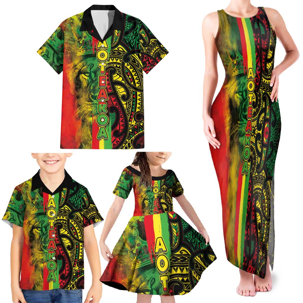 Aotearoa Reggae Family Matching Tank Maxi Dress and Hawaiian Shirt Maori Reggae-One Love