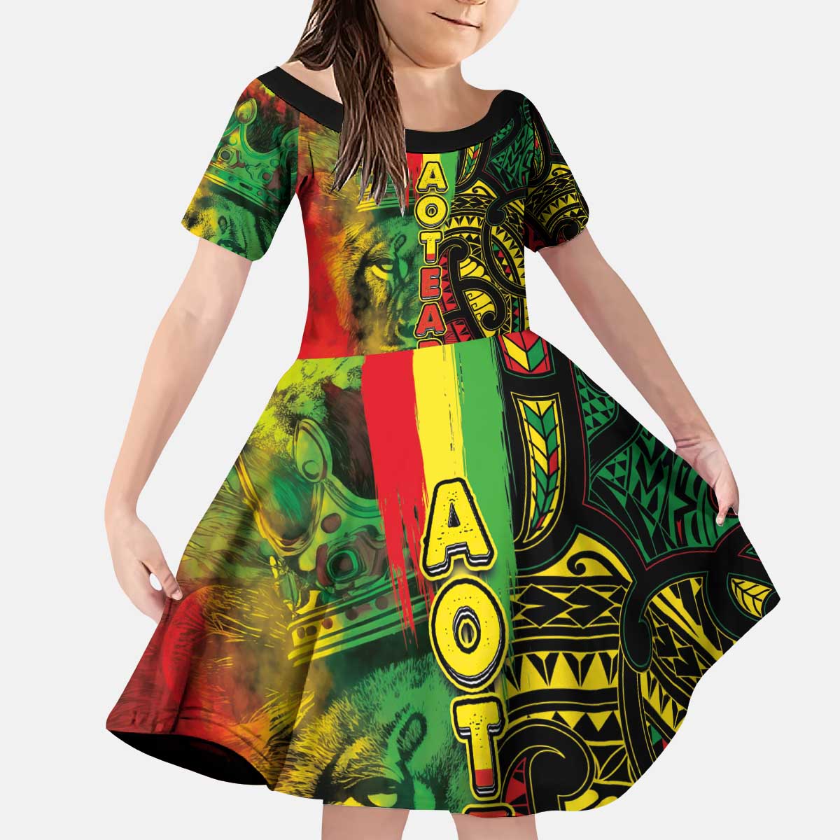 Aotearoa Reggae Kid Short Sleeve Dress Maori Reggae-One Love