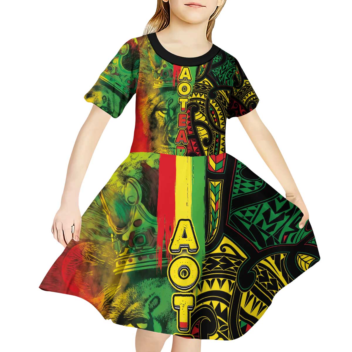 Aotearoa Reggae Kid Short Sleeve Dress Maori Reggae-One Love
