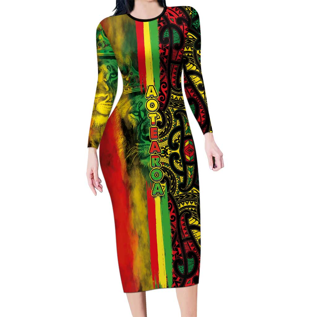 Aotearoa Reggae Long Sleeve Bodycon Dress Maori Reggae-One Love