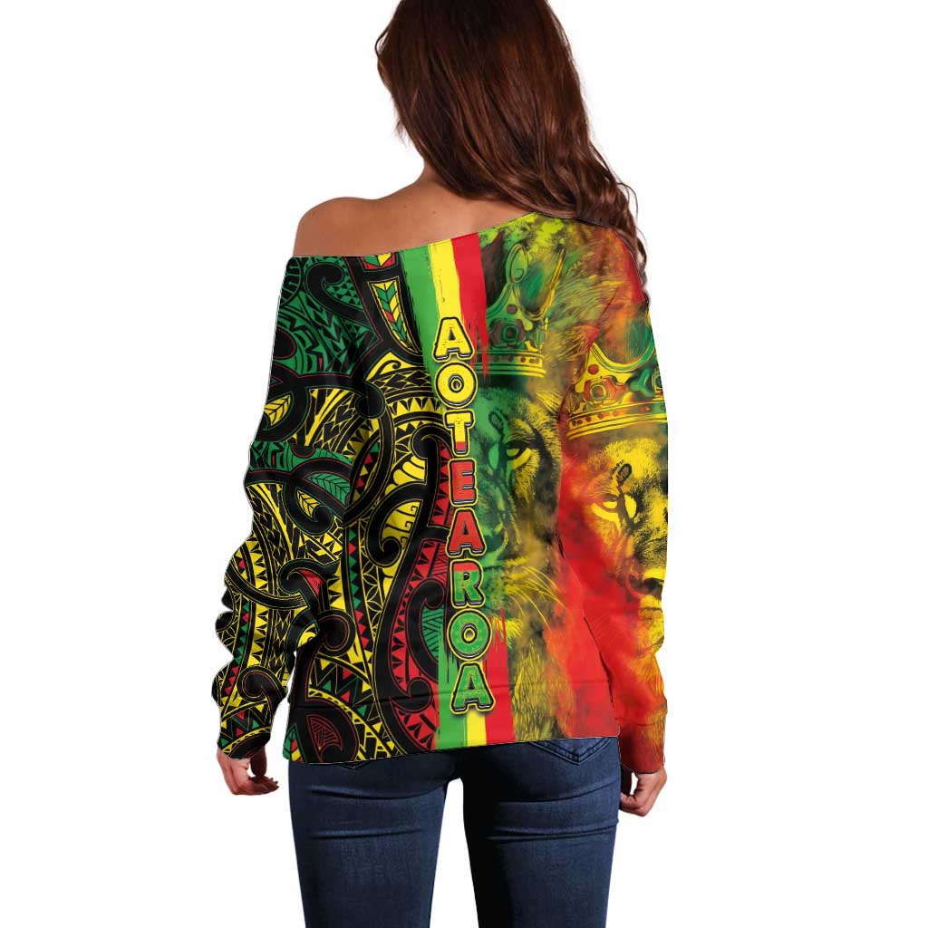 Aotearoa Reggae Off Shoulder Sweater Maori Reggae-One Love