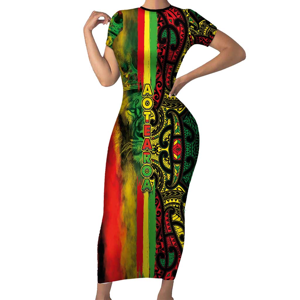 Aotearoa Reggae Short Sleeve Bodycon Dress Maori Reggae-One Love