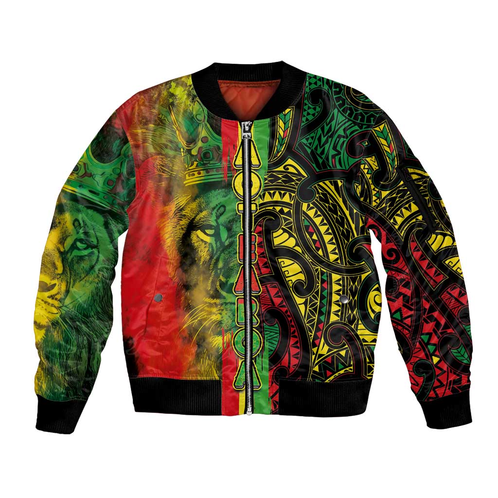 Aotearoa Reggae Sleeve Zip Bomber Jacket Maori Reggae-One Love