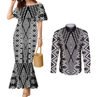Aotearoa Tukutuku and Poutama Motif Classic Couples Matching Mermaid Dress and Long Sleeve Button Shirt