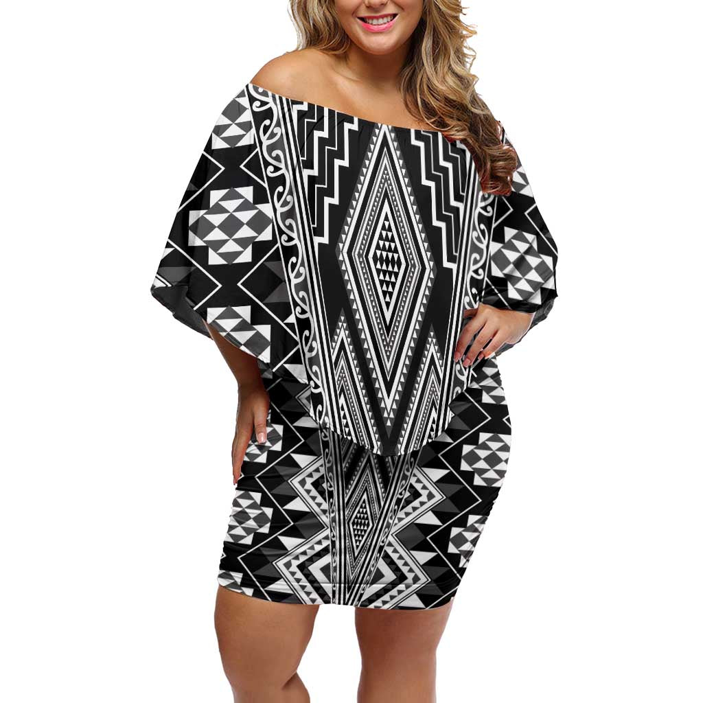 Aotearoa Tukutuku and Poutama Motif Classic Family Matching Off Shoulder Short Dress and Hawaiian Shirt