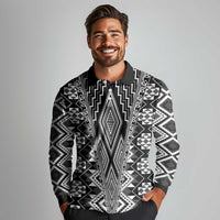 Aotearoa Tukutuku and Poutama Motif Classic Long Sleeve Polo Shirt
