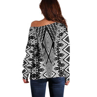 Aotearoa Tukutuku and Poutama Motif Classic Off Shoulder Sweater