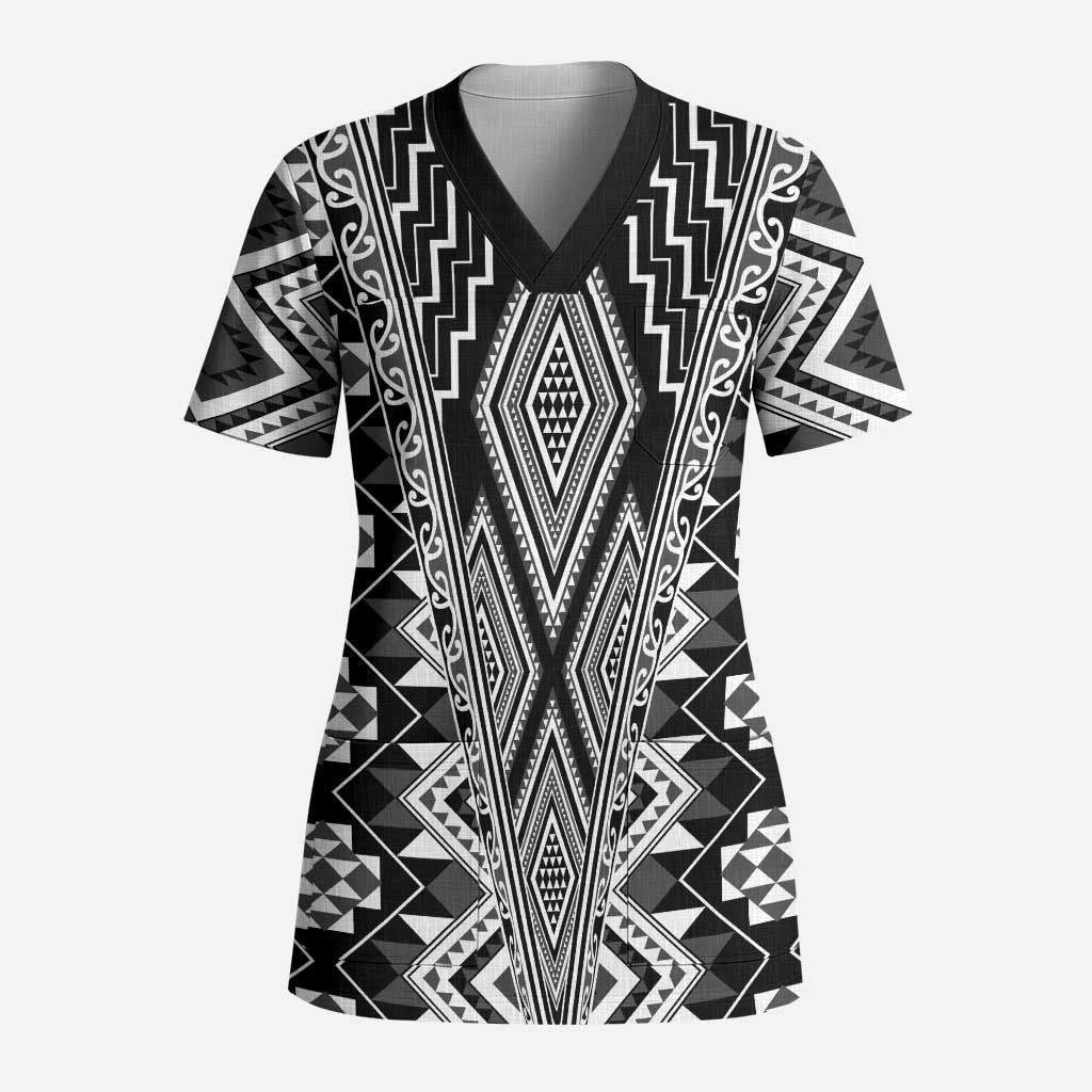 Aotearoa Tukutuku and Poutama Motif Classic Scrub Top LT03 Adult Gray - Polynesian Pride