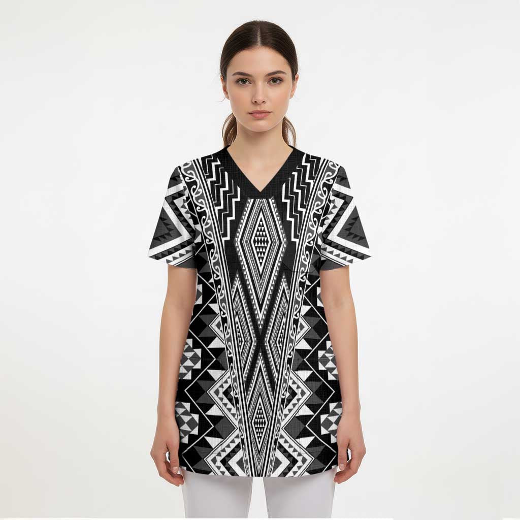 Aotearoa Tukutuku and Poutama Motif Classic Scrub Top - Polynesian Pride