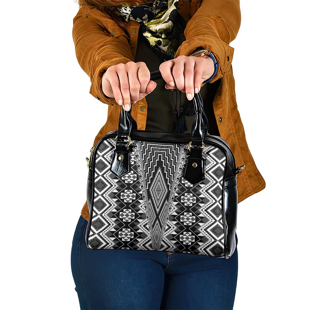 Aotearoa Tukutuku and Poutama Motif Classic Shoulder Handbag LT03 One Size Gray - Polynesian Pride