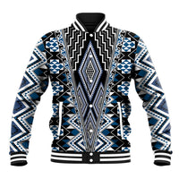Blue Aotearoa Tukutuku and Poutama Motif Baseball Jacket