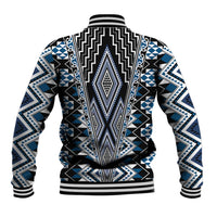 Blue Aotearoa Tukutuku and Poutama Motif Baseball Jacket
