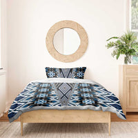 Blue Aotearoa Tukutuku and Poutama Motif Bedding Set