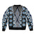 Blue Aotearoa Tukutuku and Poutama Motif Bomber Jacket