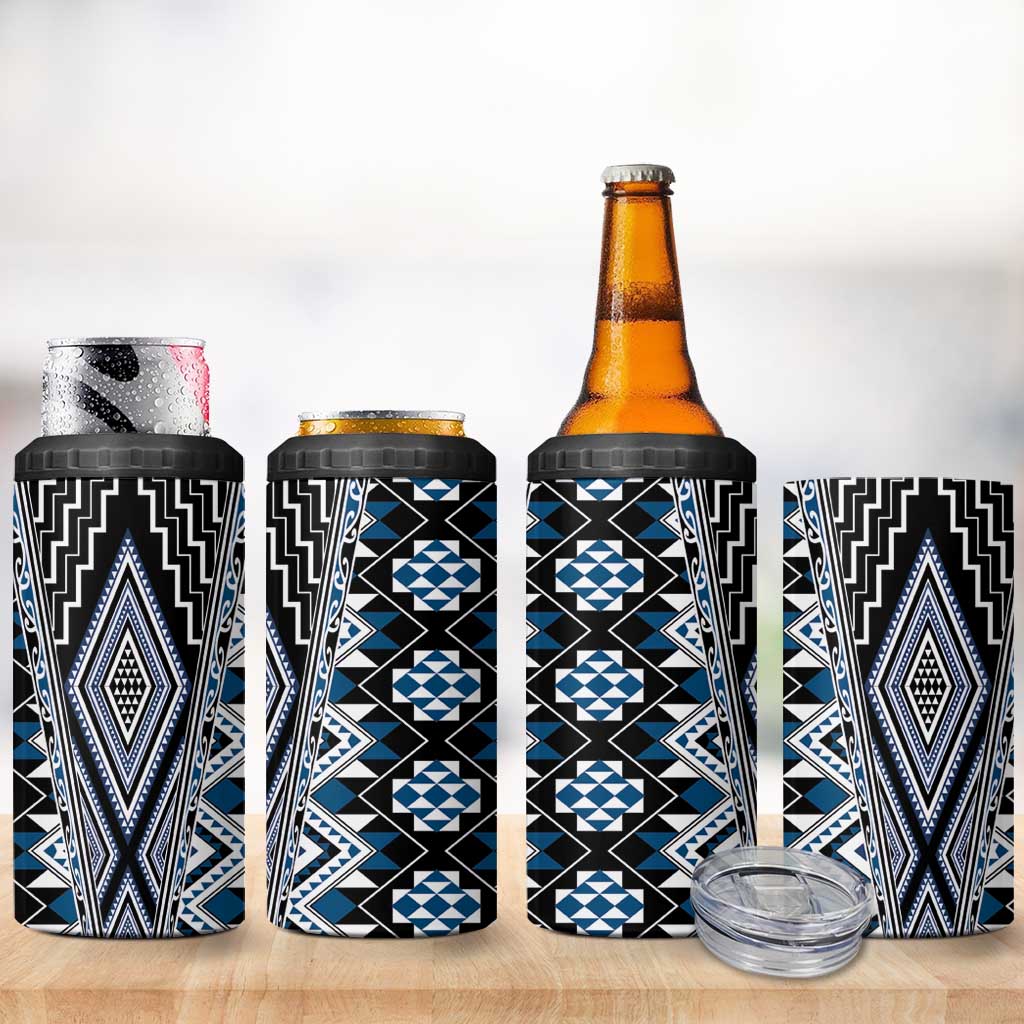 Blue Aotearoa Tukutuku and Poutama Motif 4 in 1 Can Cooler Tumbler