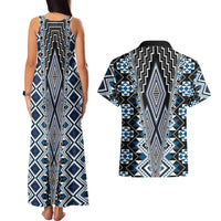Blue Aotearoa Tukutuku and Poutama Motif Couples Matching Tank Maxi Dress and Hawaiian Shirt